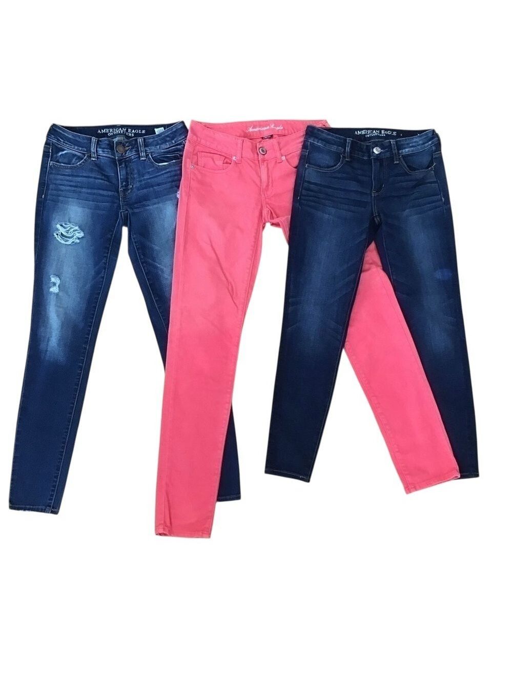 American Eagle jeans 3 bundle tangerine blue jeggings skinny stretchy size 2